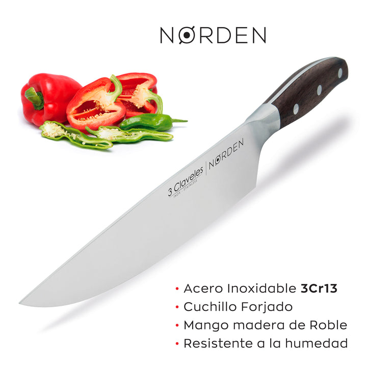 3 Claveles Norden - Cuchillo Verduras Profesional 9 cm Acero Forjado y Mango de Roble