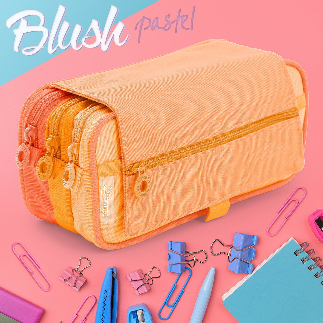 Estuche Portatodo Triple con Tres Cremalleras para Material Escolar Blush Pastel Naranja