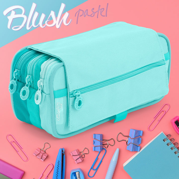 Estuche Portatodo Triple con Tres Cremalleras para Material Escolar Blush Pastel Verde