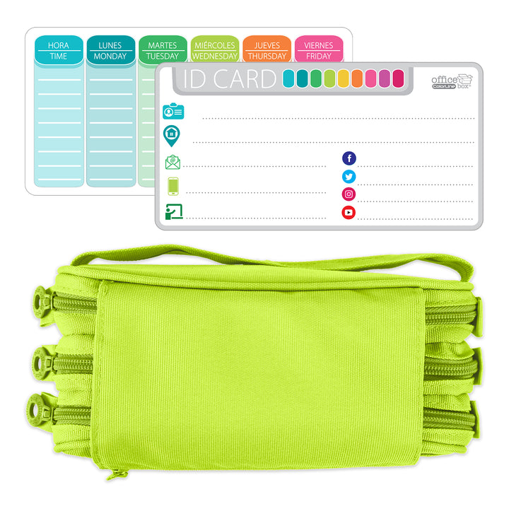 Estuche Escolar Triple Portatodo de Alta Capacidad con Tres Cremalleras. Fluor