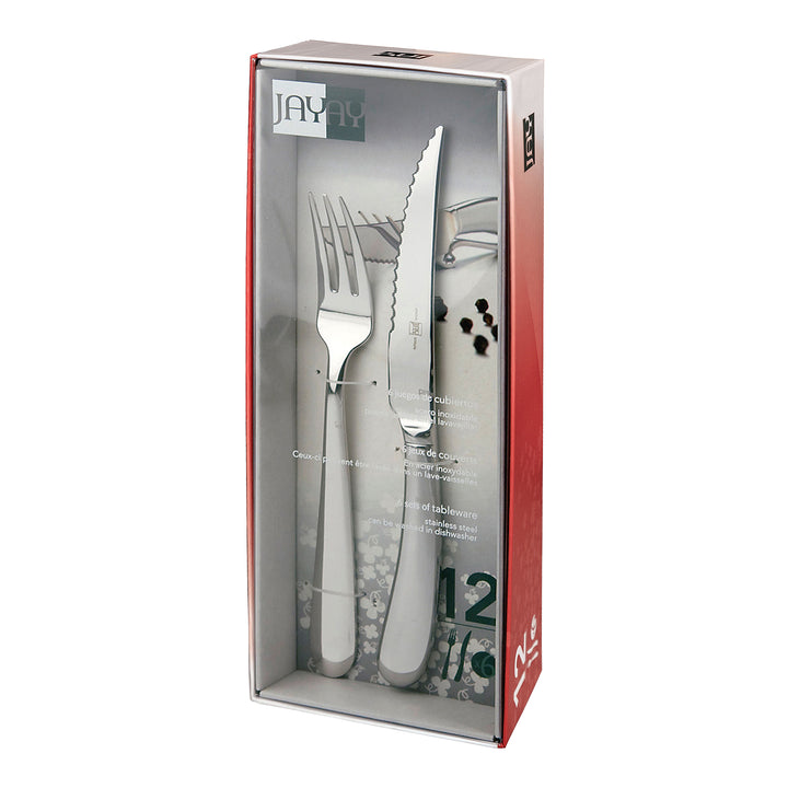 JAY Steak Premium - Set de 12 Cubiertos Chuleteros de 23 cm en Acero Inoxidable