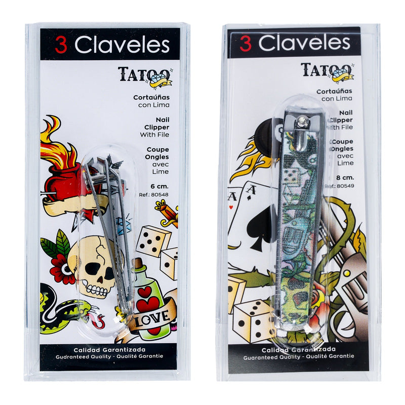 3 Claveles Tattoo - Cortaúñas con Lima de 8 cm Decorado
