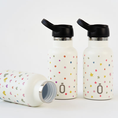 Runbott Confeti - Botella Térmica Infantil 0.35L con Interior Cerámico. Corazones Nata