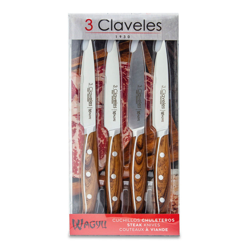 3 Claveles Wagyu - Set de 4 Cuchillos Chuleteros 11.5 cm en Acero Inoxidable
