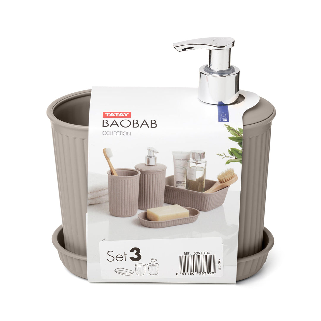 TATAY Baobab - Set de Baño de 3 Piezas, Plástico PP05, Taupe