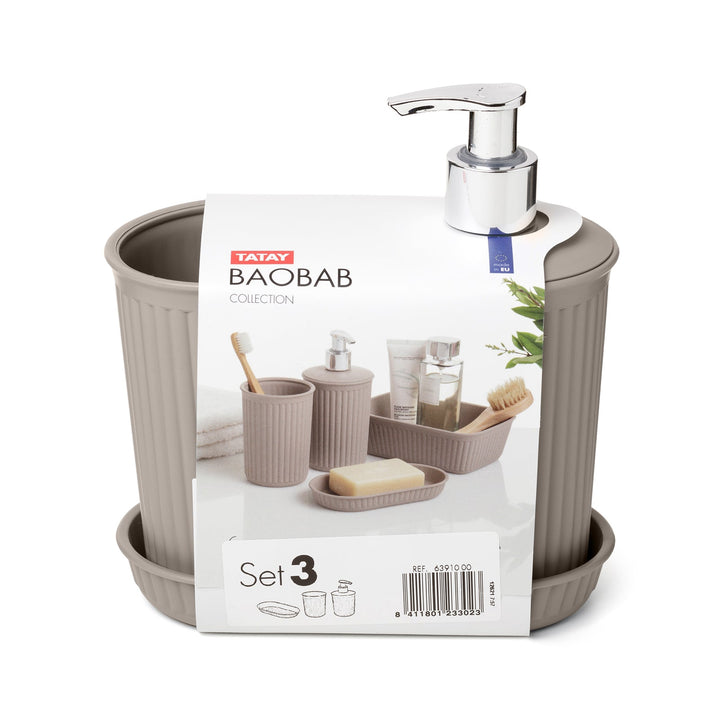 TATAY Baobab - Set de Baño de 3 Piezas, Plástico PP05, Taupe