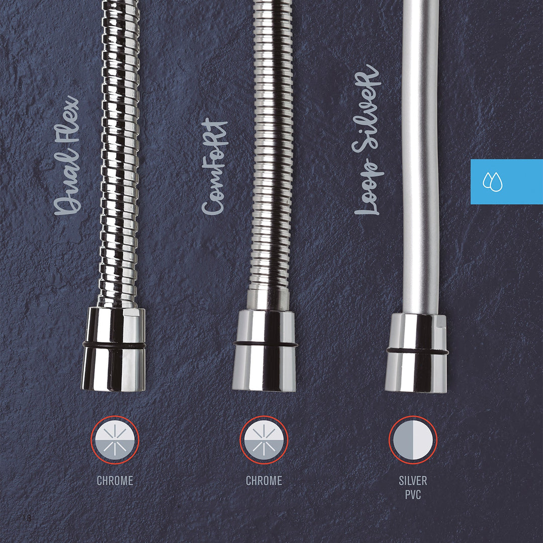 TATAY Loop Silver - Flexo de Ducha Anti-torsión y Anti-cal en PVC de 2 m. Gris Satinado