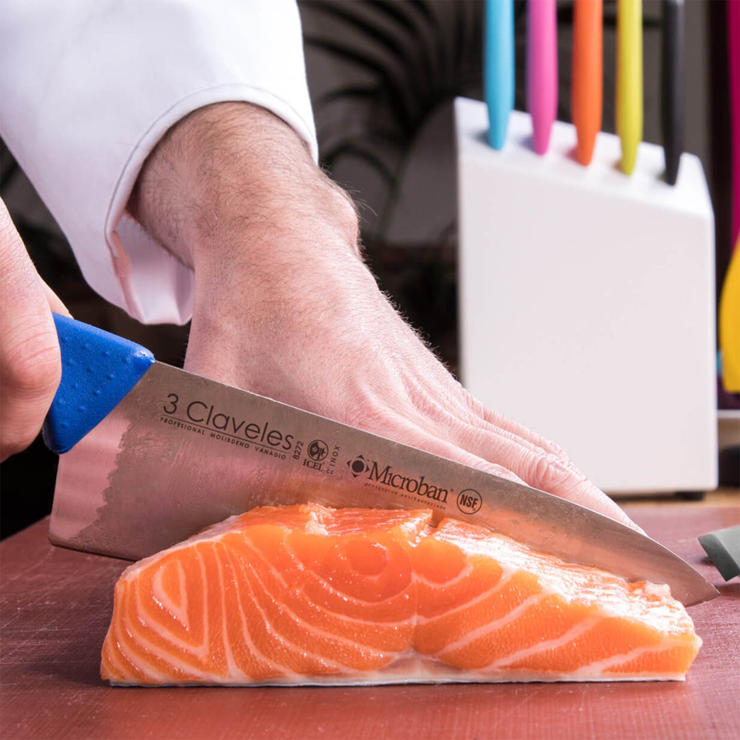 3 Claveles Proflex - Cuchillo Profesional Cocinero Ancho 30 cm Microban. Azul