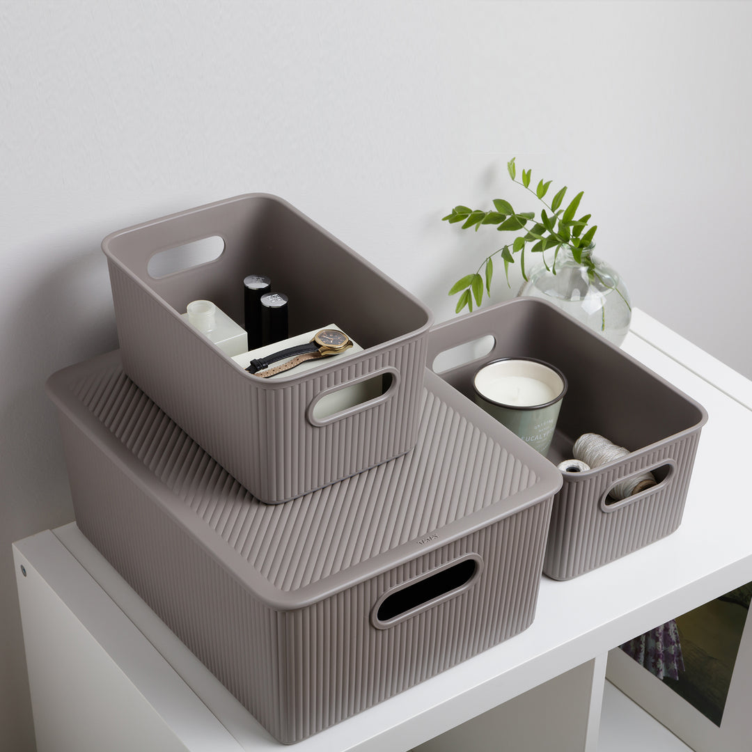 TATAY Baobab - Tapa Caja Organizadora Rectangular 5L Plástico PP05. Taupe