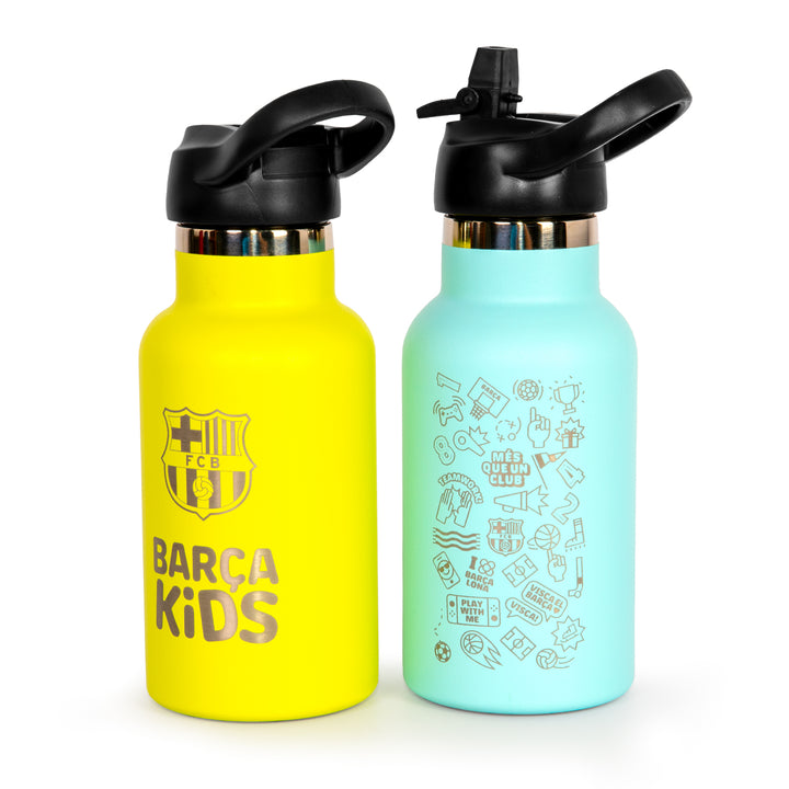 Runbott Barça Kids - Botella Térmica Infantil de 0.35L con Interior Cerámico y Tapón Deportivo. Lima