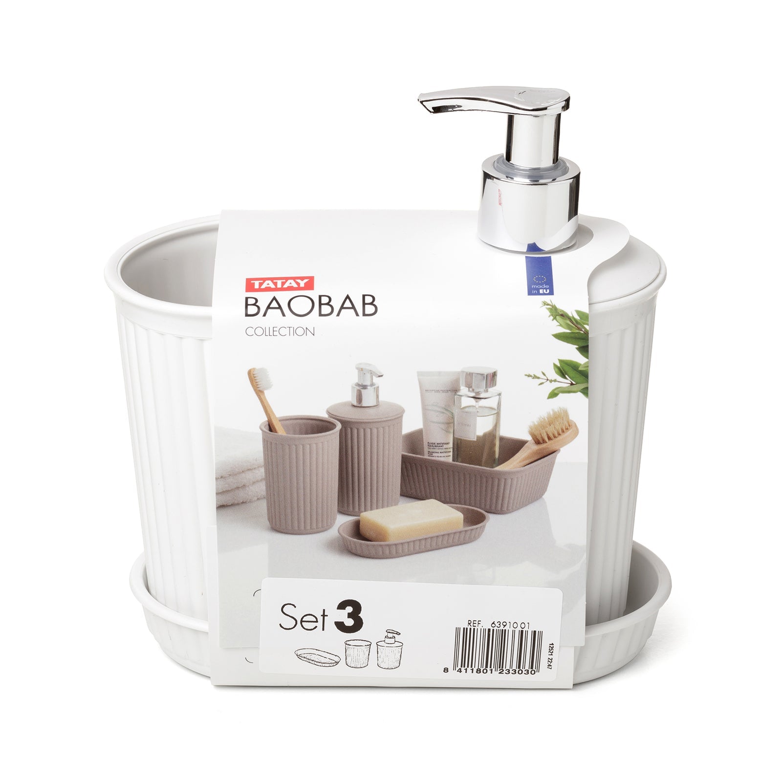 TATAY Baobab - Set de Baño de 3 Piezas, Plástico PP05, Blanco Pergamon
