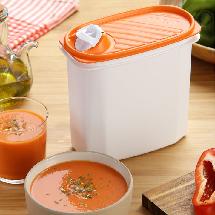 TATAY - Recipiente Porta Gazpacho Hermético 2L con Tapón Vertedor. Naranja