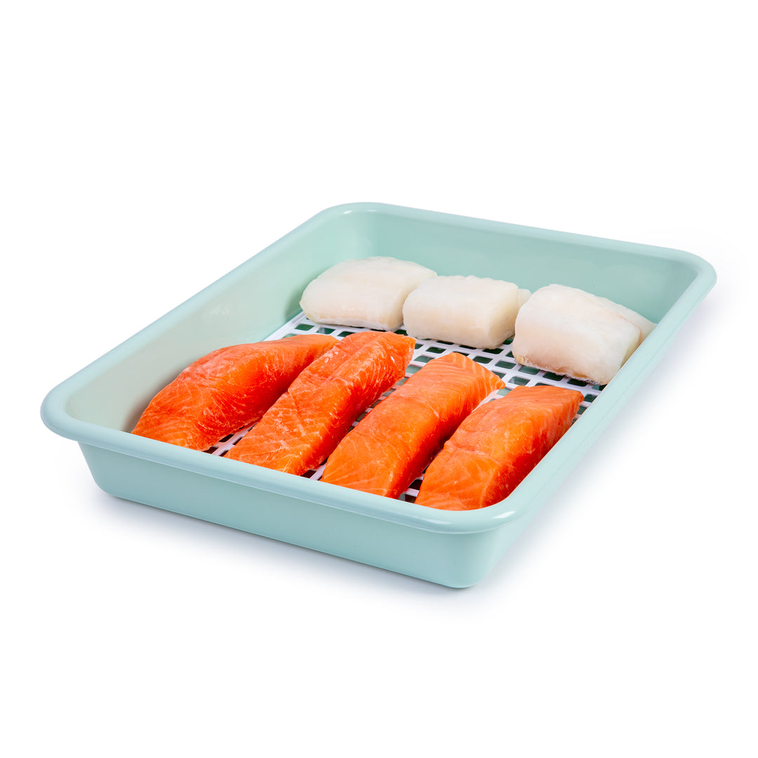 Plastic Forte - Bandeja Rectangular para Descongelar Alimentos con Rejilla. Verde