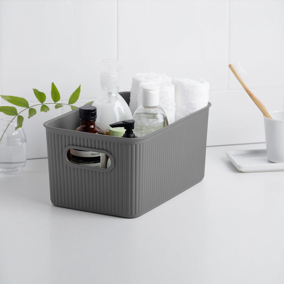 TATAY Baobab - Set de 3 Cajas Organizadoras Medianas con Tapa en Plástico PP05. Gris Antracita