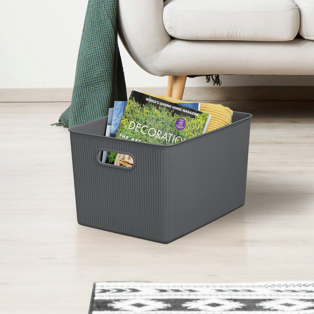 TATAY Baobab - Tapa Caja Organizadora Rectangular 15/22L Plástico PP05. Gris Antracita