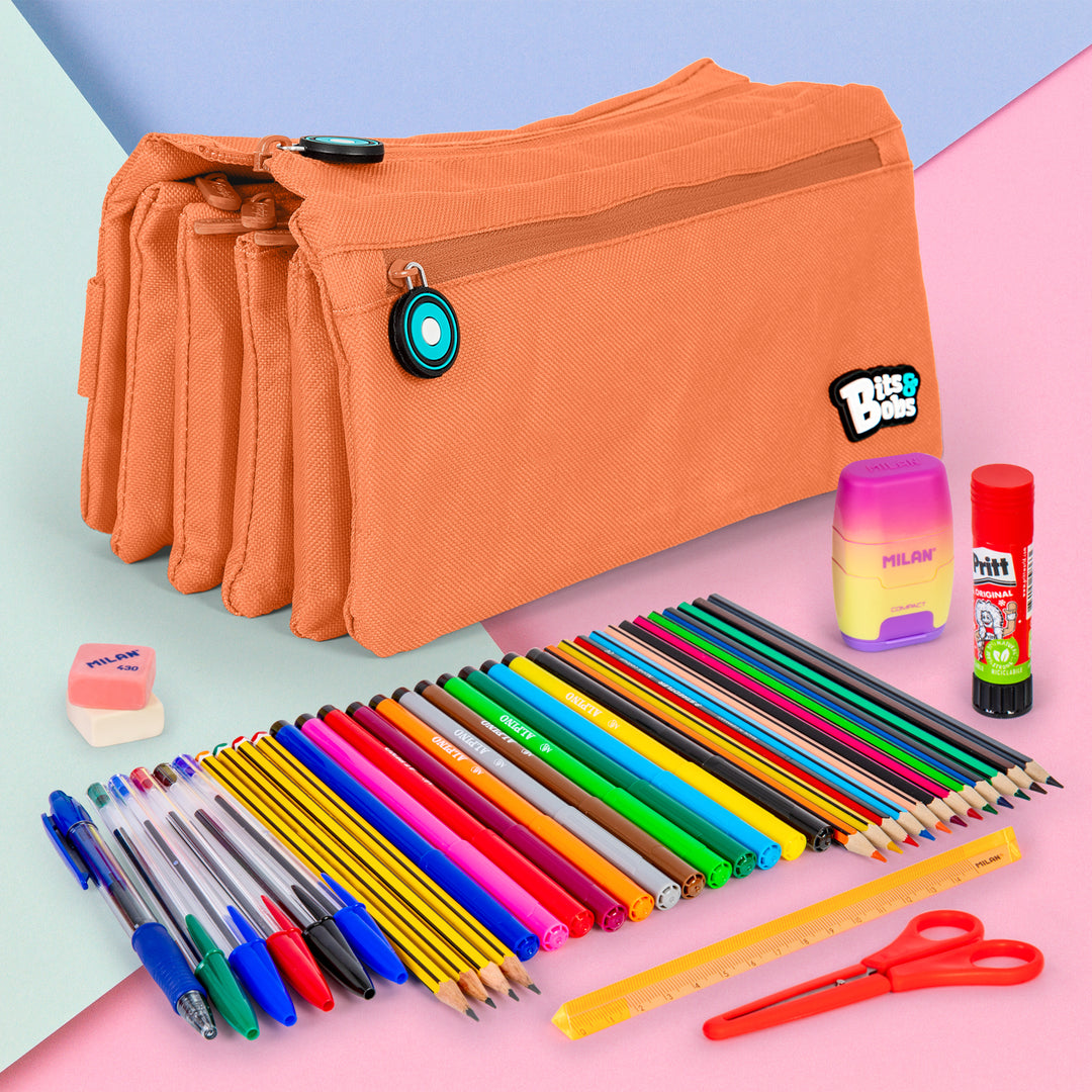 Grafoplás - Estuche Escolar Cuádruple de Alta Capacidad con Cuatro Cremalleras. Coral