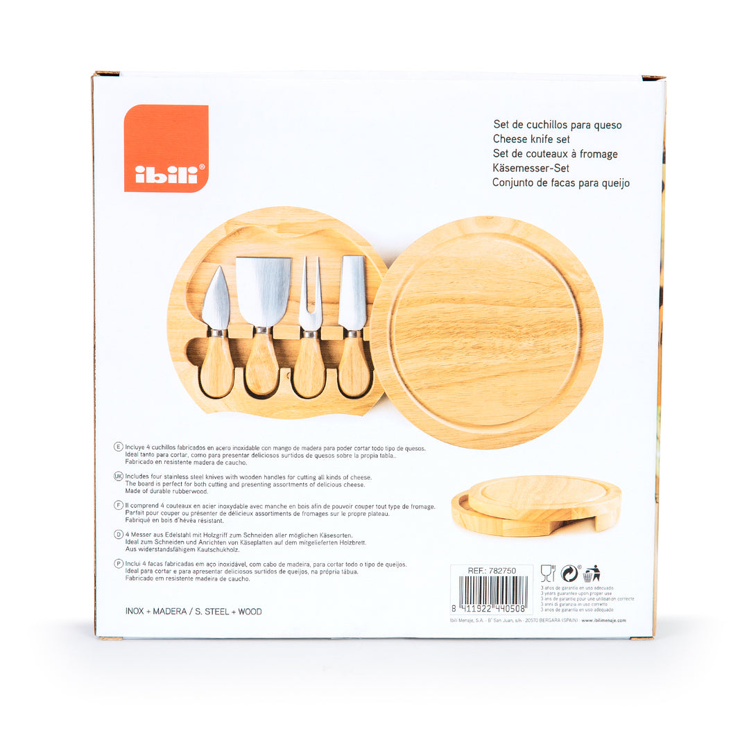 IBILI - Set de 4 Cuchillos para Queso con Tabla de Corte Incluida