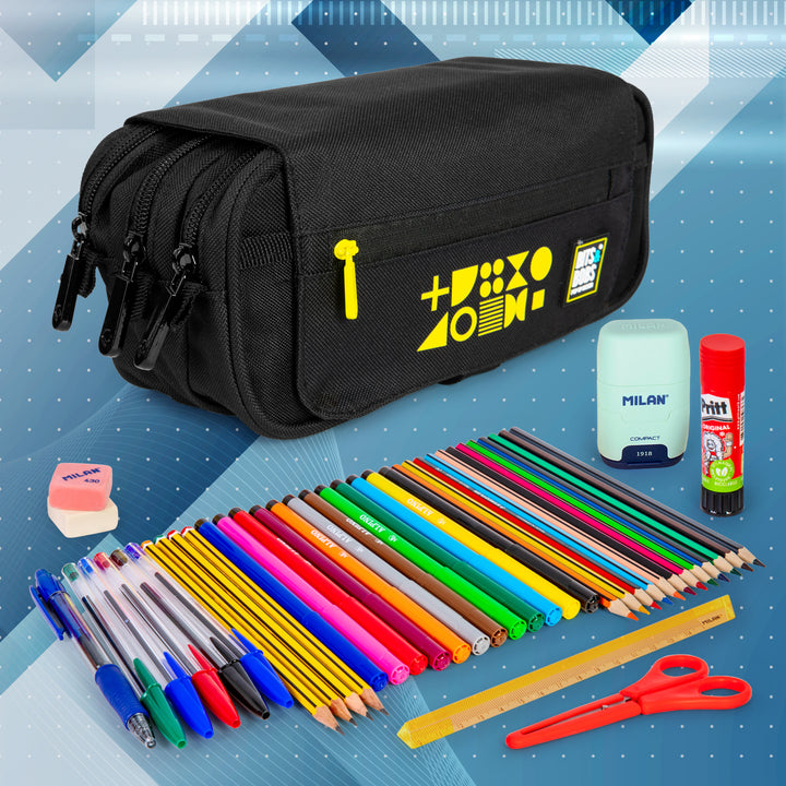 Grafoplás Fluor - Estuche Portatodo Triple con Solapa para Material Escolar. Amarillo