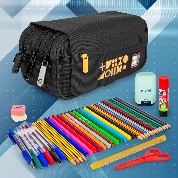 Grafoplás Fluor - Estuche Portatodo Triple con Solapa para Material Escolar. Naranja