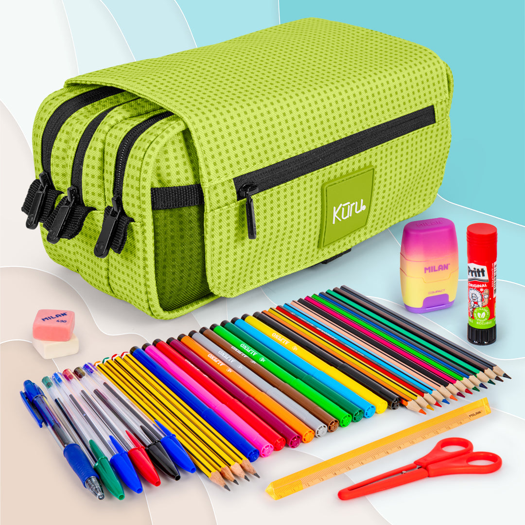 Grafoplás Kūru - Estuche Portatodo Triple con Solapa para Material Escolar. Lima