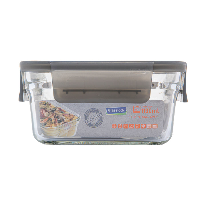 Glasslock Oven Smart - Recipiente Cuadrado 1.13L en Vidrio Templado. Apto Horno