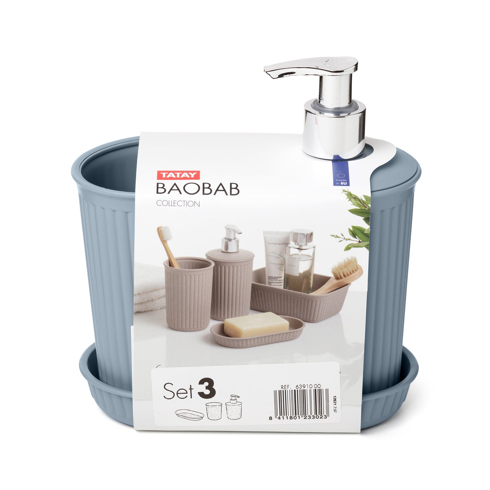 TATAY Baobab - Pack de Baño de 3 Piezas Plástico PP05. Azul Mist