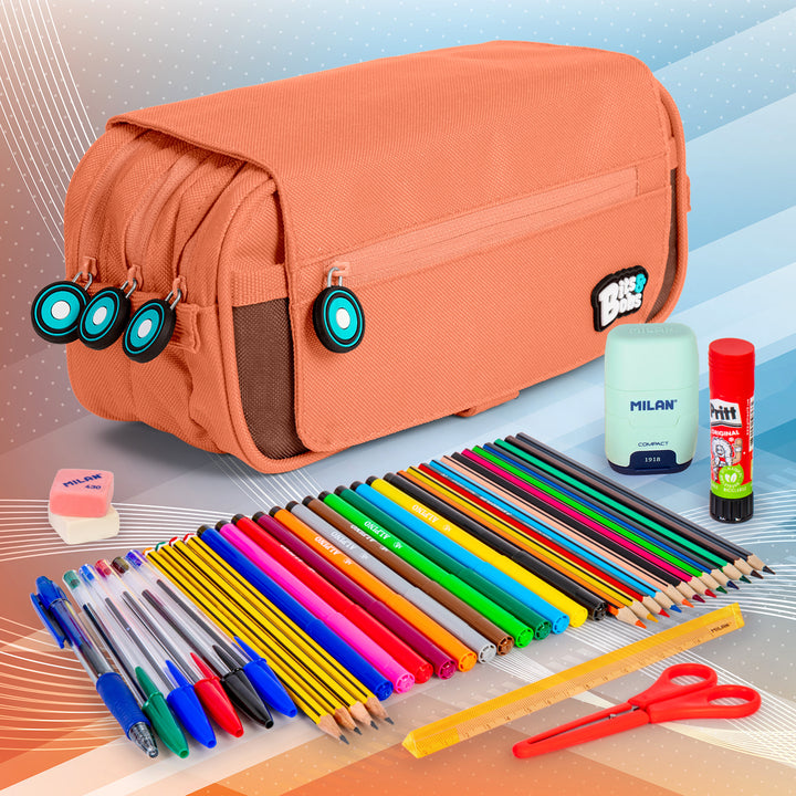 Grafoplás - Estuche Portatodo Triple con Solapa para Material Escolar. Coral