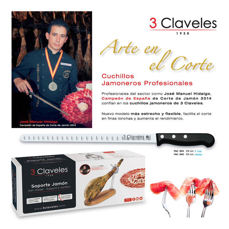 3 Claveles - Kit Soporte Jamonero Profesional MASTER 01733 Plegable. Cuchillos y Pinzas
