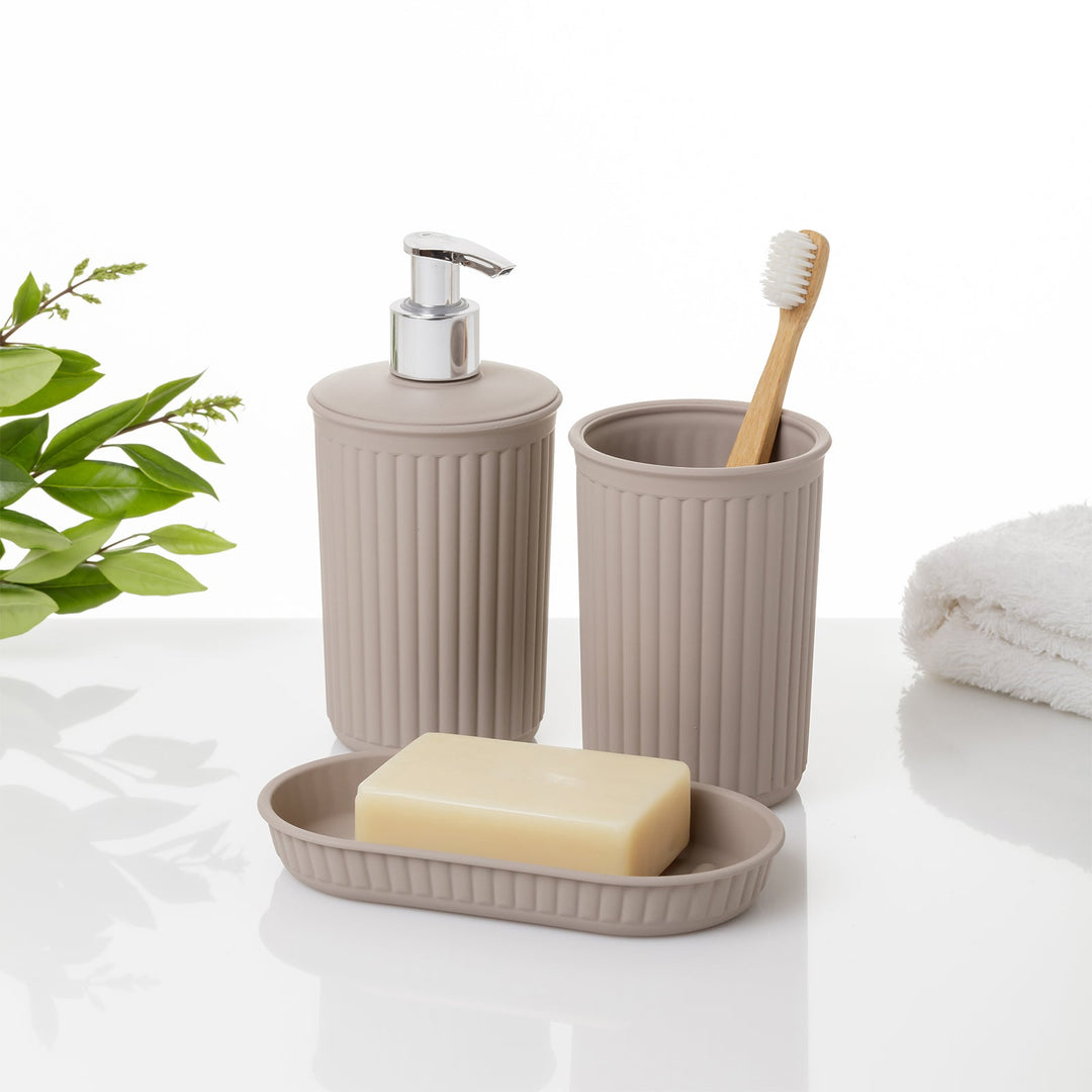 TATAY Baobab - Set de Baño de 3 Piezas, Plástico PP05, Taupe