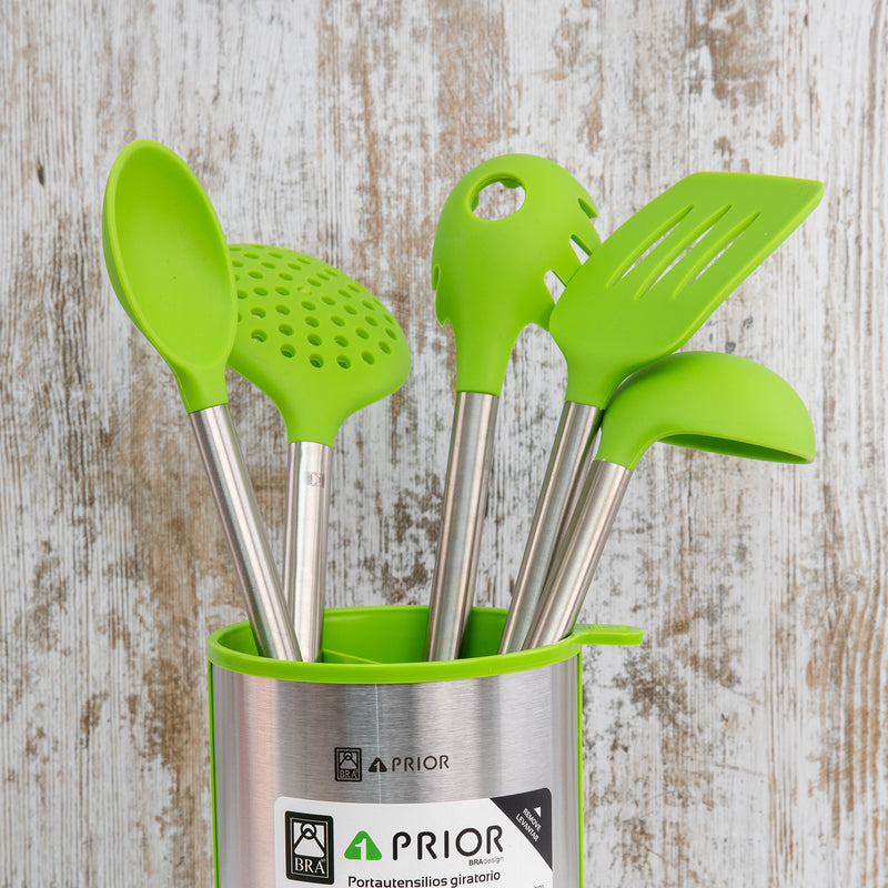 BRA Efficient Set 3 utensilios cocina, 36.5 cm, espátula, cuchara, cazo,  Acero INOX, Nailon y Silicona