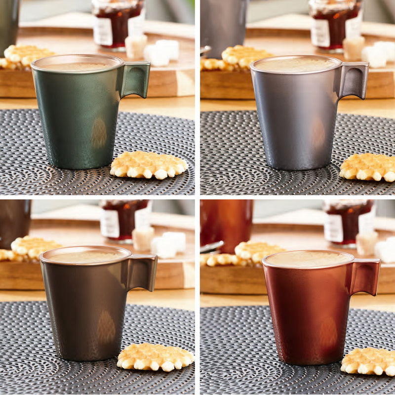 Luminarc Flashy - Juego de 4 Tazas de Café de 8 cl en Vidrio Templado Metalizado. Latte