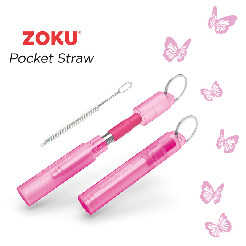 ZOKU - Kit de Pajita Reutilizable en Acero Inoxidable con Cepillo Limpiador