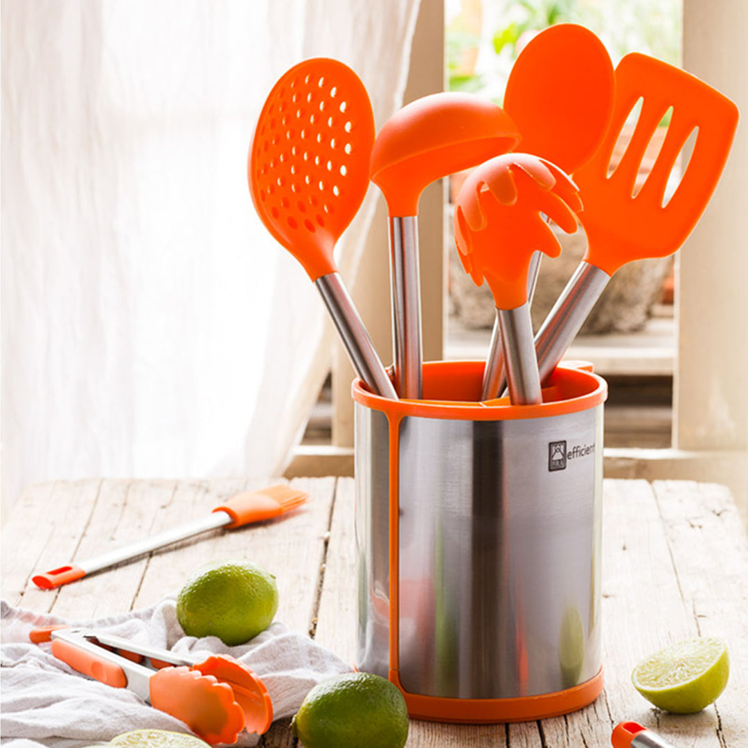 BRA Efficient - Set de 5 Utensilios de Cocina en Silicona con Mango en Acero Inoxidable