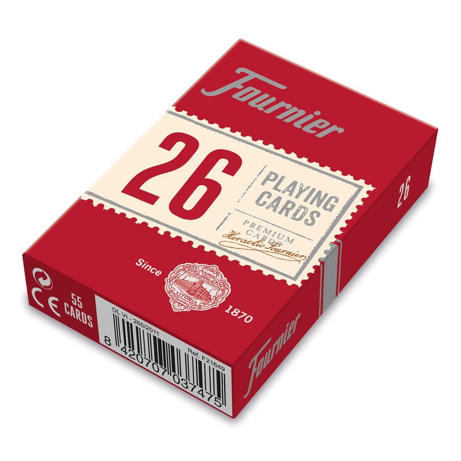 FOURNIER F21649 - Baraja de Bridge Nº 26 de 55 Cartas con 2 Índices Estándar. Rojas