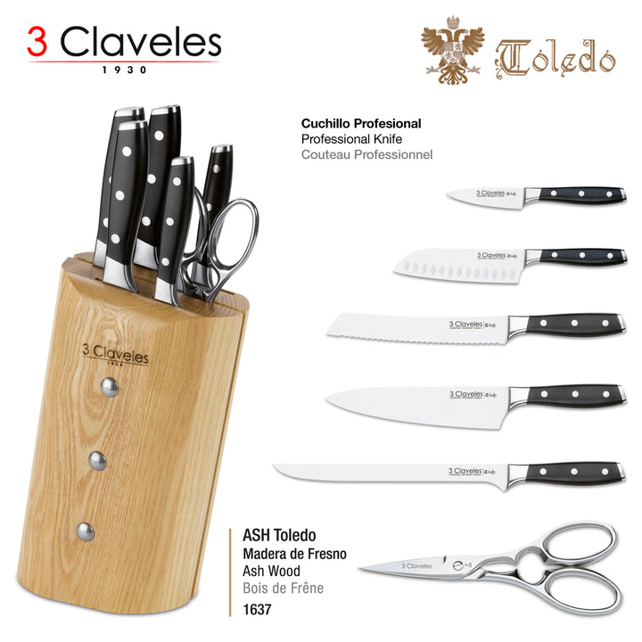 3 Claveles Toledo - Juego de 5 Cuchillos Cocina Ash Forjados a Mano