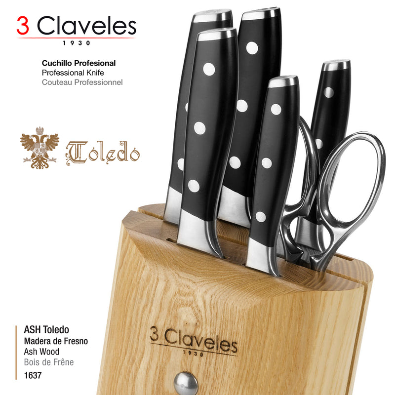 3 Claveles Toledo - Juego de 5 Cuchillos Cocina Ash Forjados a Mano