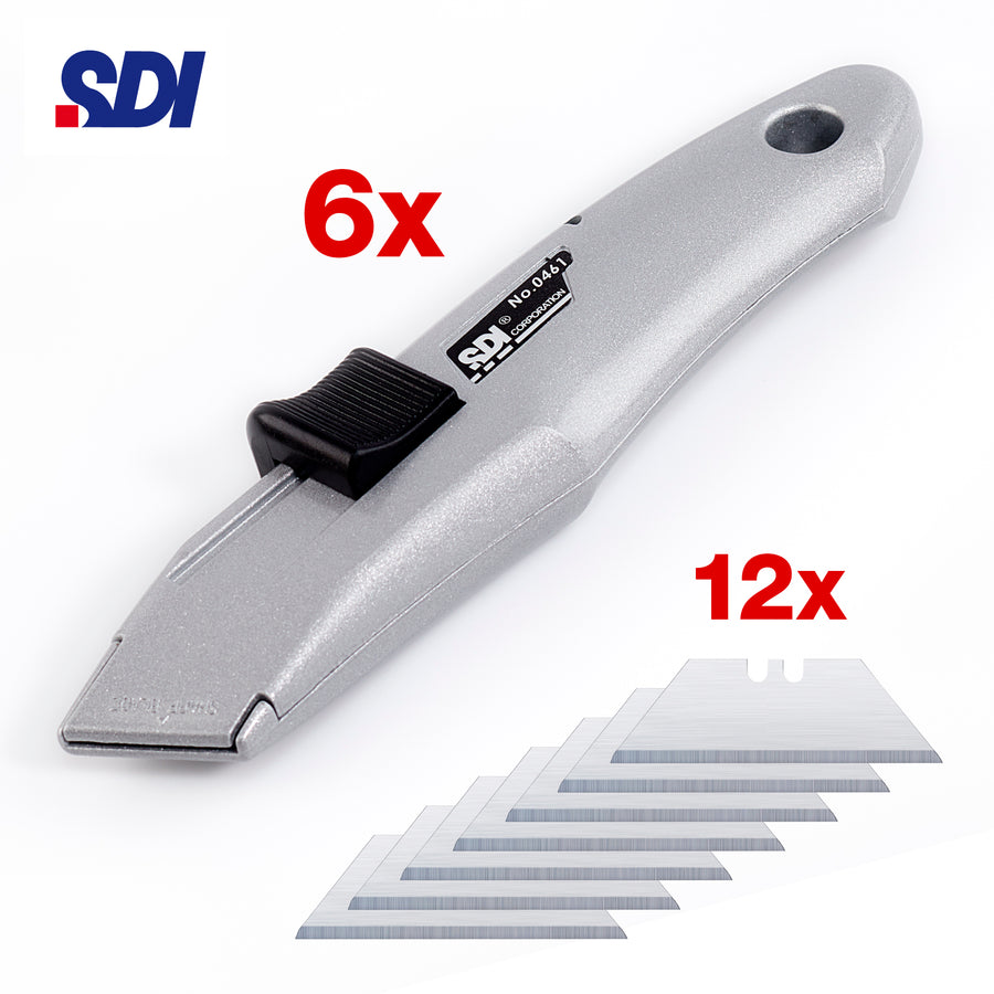 SDI - Pack 6 Cutters Profesionales Auto-Retráctiles con 12 Cuchillas SK2+Cr de Recambio