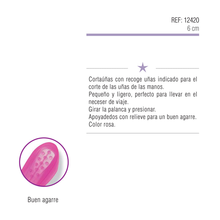 3 Claveles - Cortauñas de 8 cm con Depósito Recogeuñas, Rosa