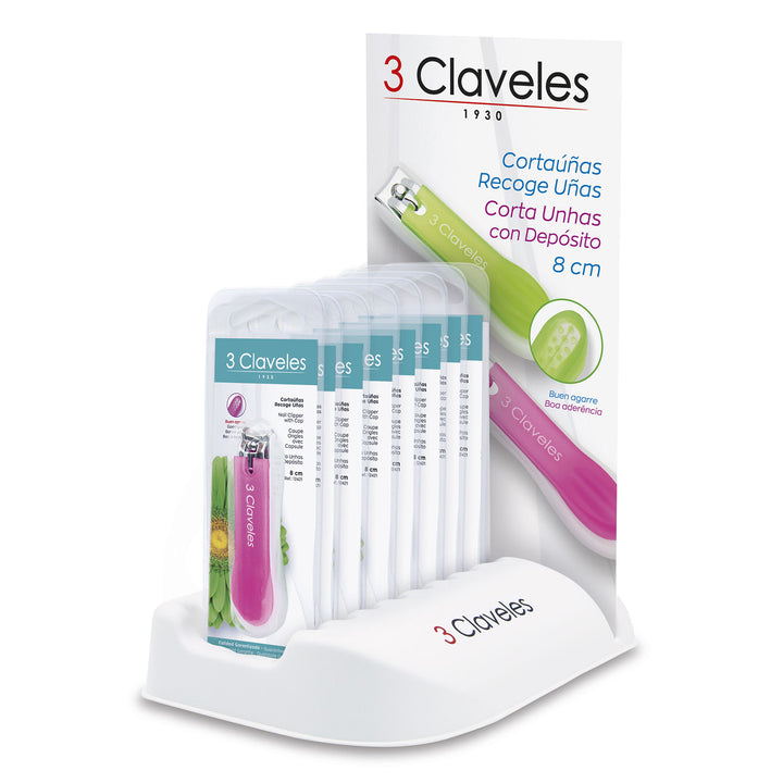 3 Claveles - Cortauñas de 8 cm con Depósito Recogeuñas, Rosa