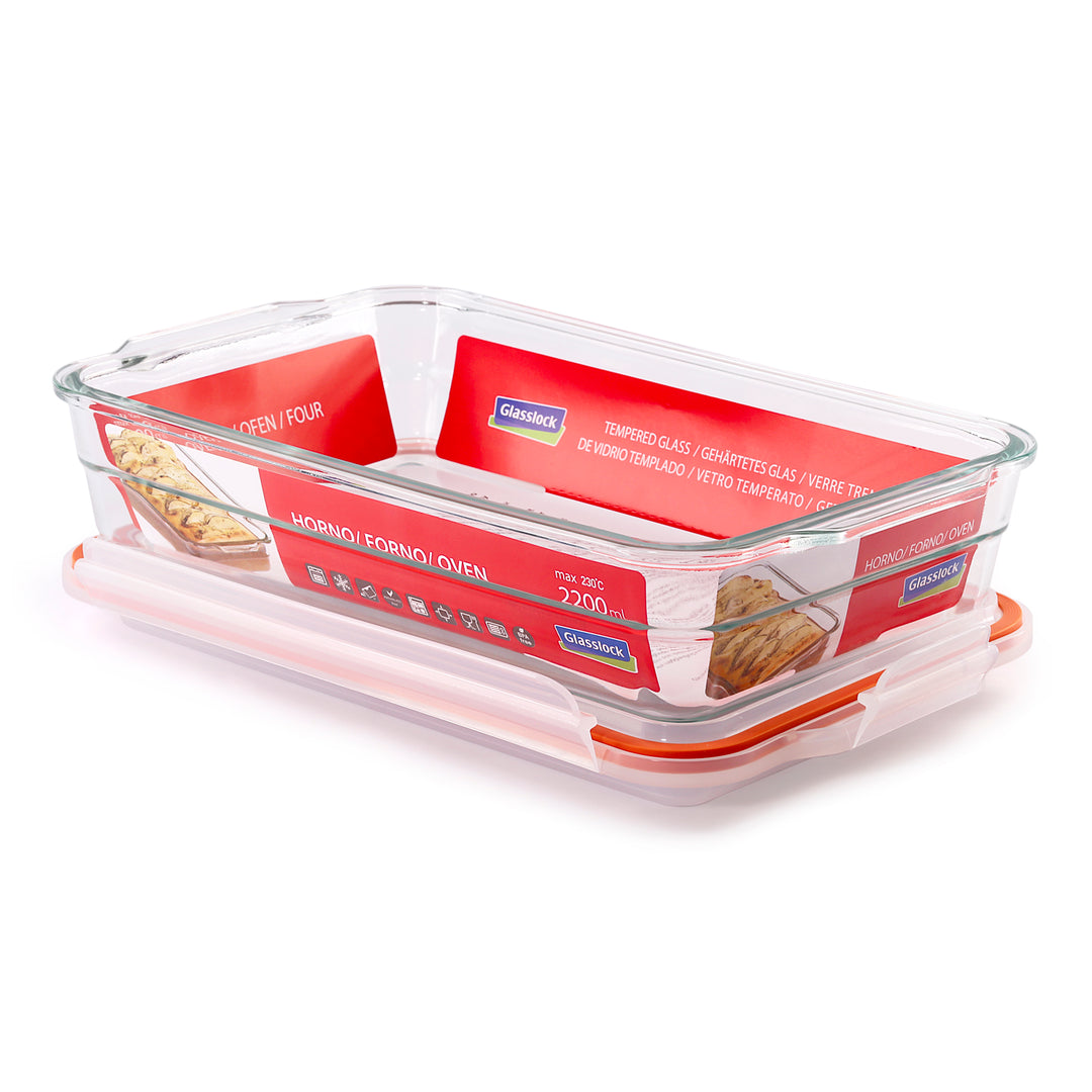 Glasslock BakeWare - Bandeja de Horno con Tapa de 2.2L en Vidrio Templado