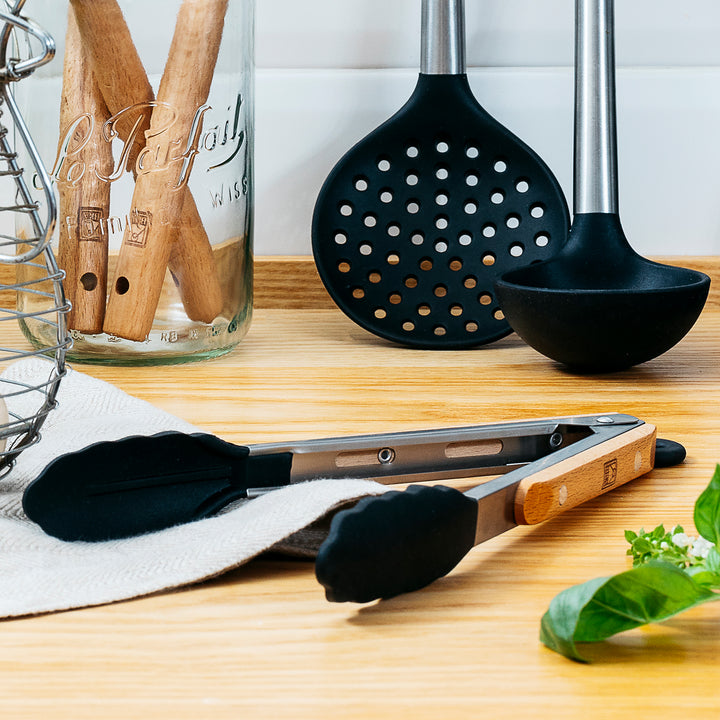 BRA Market - Cuchara de Pasta en Acero Inoxidable, Silicona y Madera de Haya