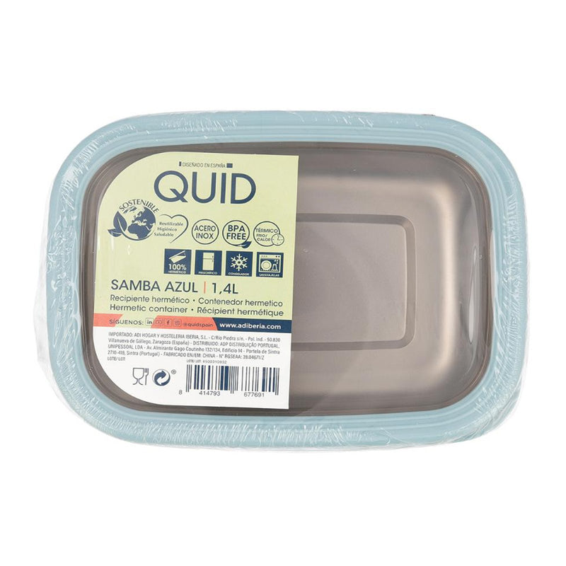QUID Samba - Recipiente Rectangular 1.4L con Interior en Acero Inoxidable. Azul