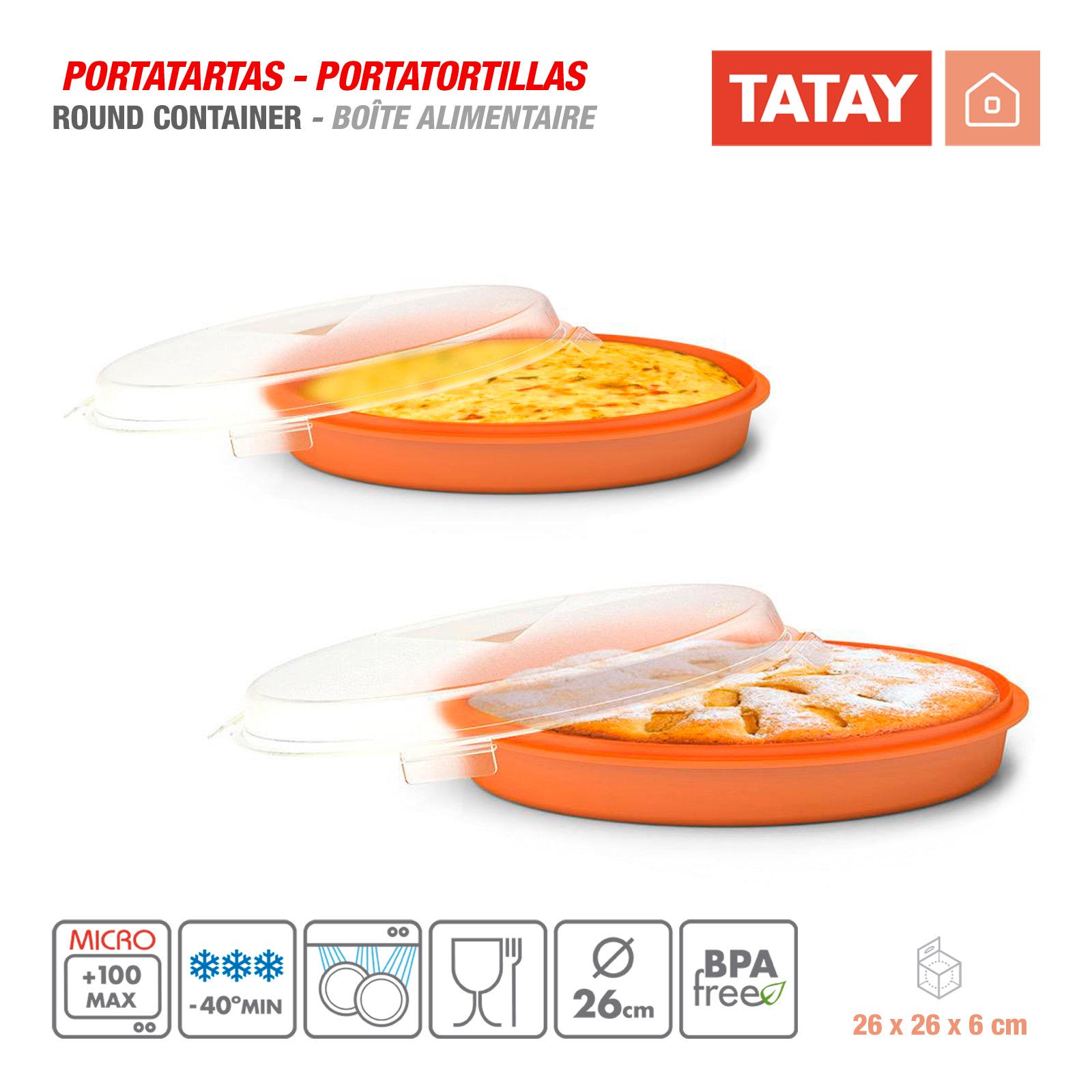 TATAY 1165109 - Recipiente Redondo de 26 cm Porta Tartas y Porta