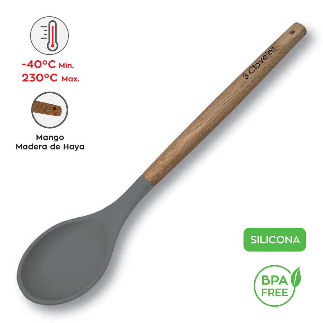 3 Claveles - Pack de 5 Utensilios de Cocina en Silicona con Mango de Madera de Haya