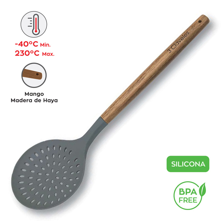 3 Claveles - Pack de 5 Utensilios de Cocina en Silicona con Mango de Madera de Haya