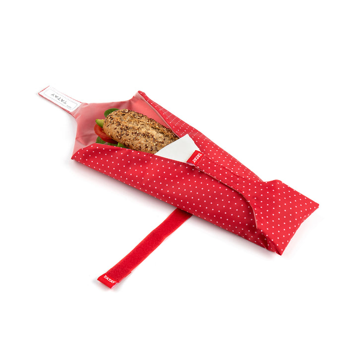 TATAY Urban Food Baguette - Porta Bocadillos Textil Reutilizable e Impermeable. Dots Rojo