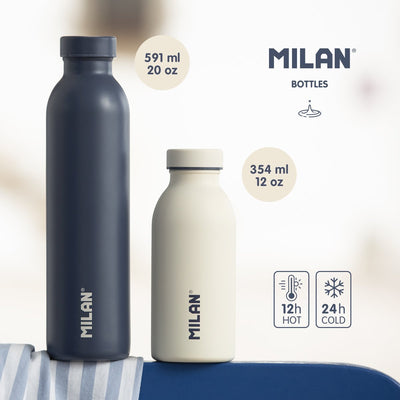 MILAN 1918  - Botella Térmica Reutilizable 0.35L en Acero Inoxidable. Blanco