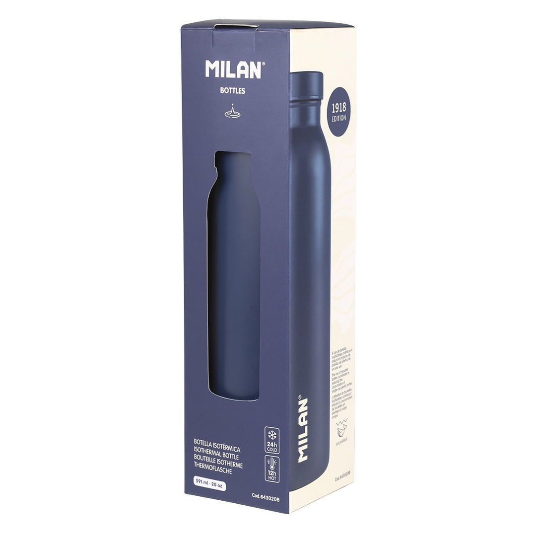 MILAN 1918  - Botella Térmica Reutilizable 0.6L en Acero Inoxidable. Azul
