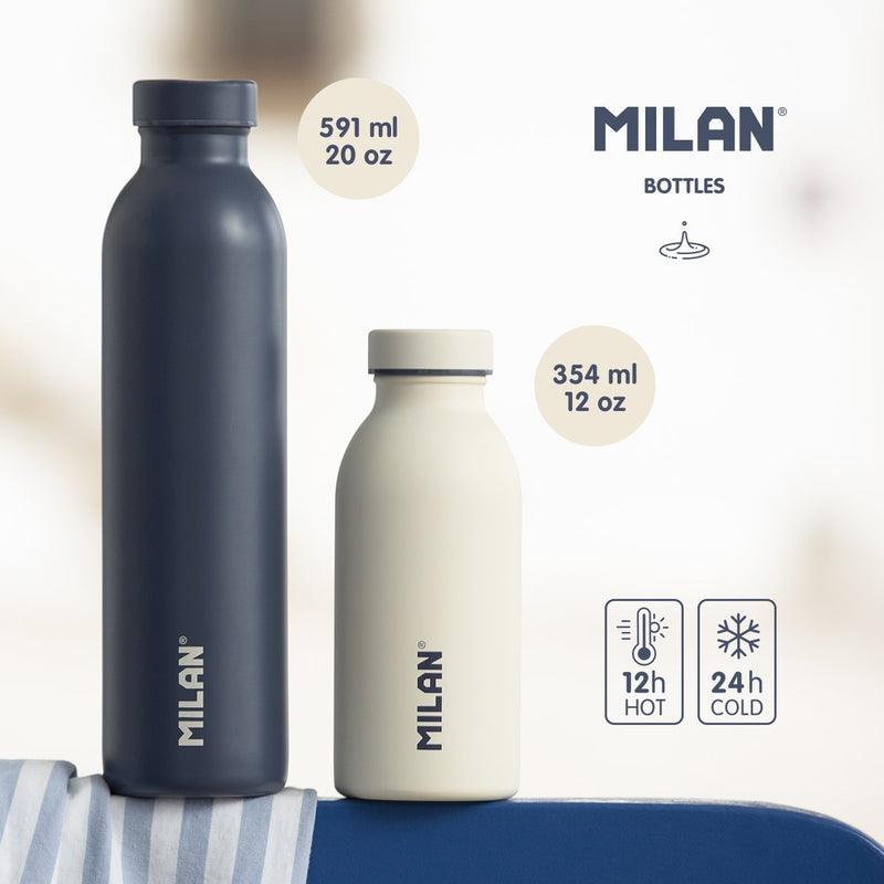 MILAN 1918  - Botella Térmica Reutilizable 0.6L en Acero Inoxidable. Azul
