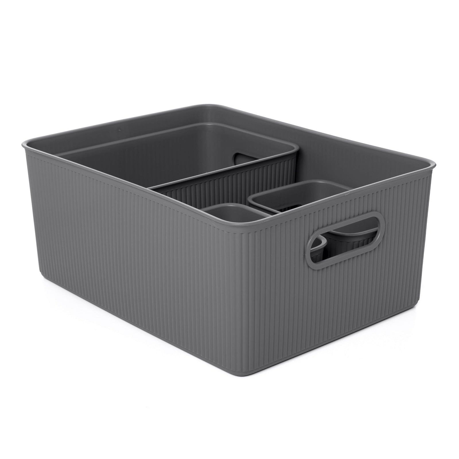 TATAY Baobab - Set de 4 Cajas Organizadoras Grandes Plástico PP05. Gris Antracita